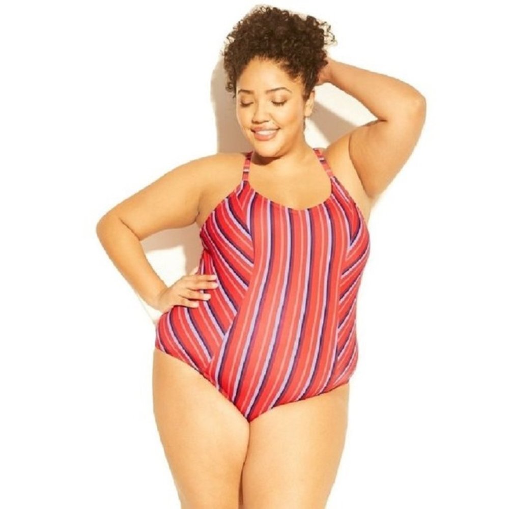 Kona Sol Ladies Plus Size 16W One Piece Swimsuit Multi Striped